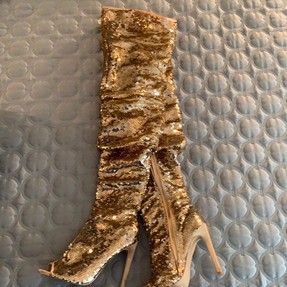 Thigh high gold boots size 7
